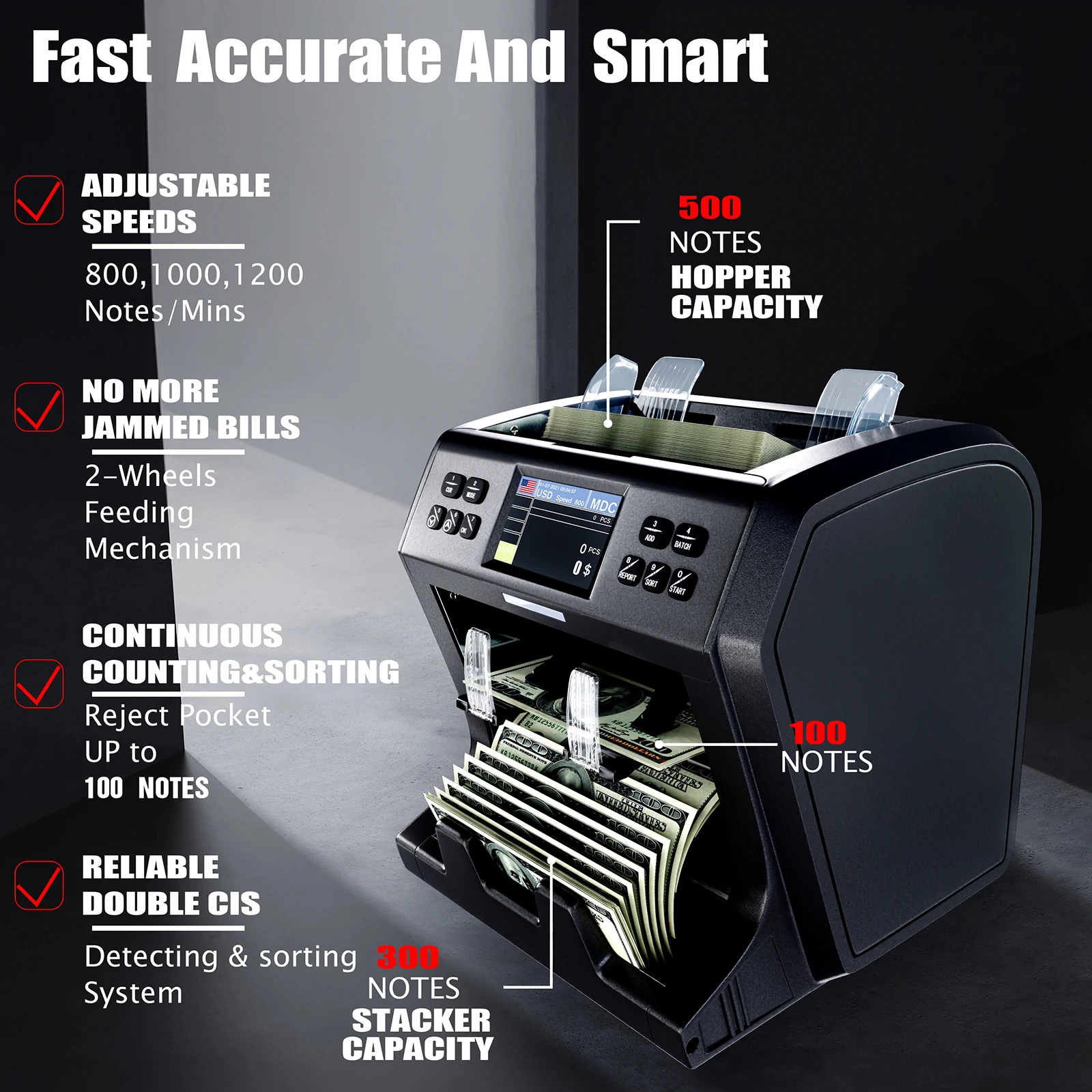 WT-800  CIS mixed USD MXN GBP EURO CNY XOF XAF NGN currencies value cash note counting machine