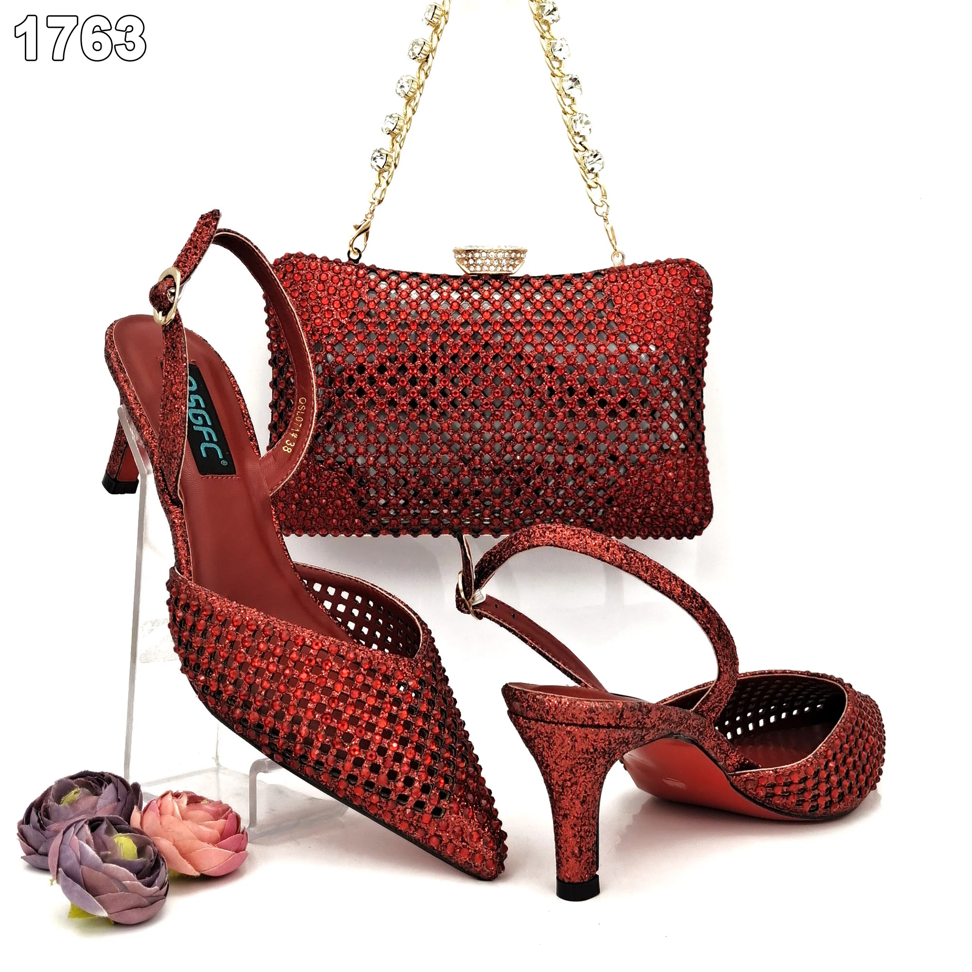 Luxury Women Matching Shoes and Bag Set Decorated with Rhinestone For Evening
