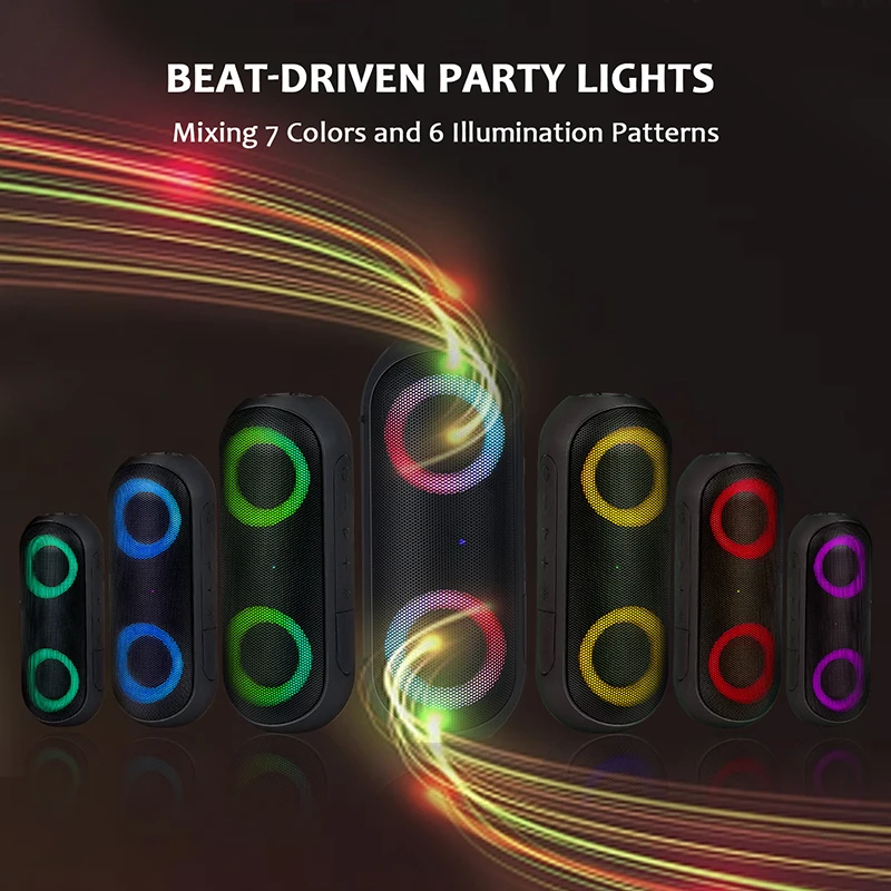 FANSBE High Power Heavy Deep Bass Hi-Fi RGB Wireless Subwoofer Outdoor IPX6 Waterproof Portable Bluetooth Speaker