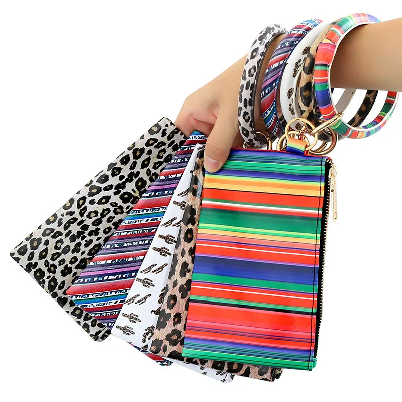 Serape Sunflower Printed Leather Bracelet Tassel Keychain Zip Wallet Oversized O Key Ring Monogrammed Wristlet Purse Key Holder