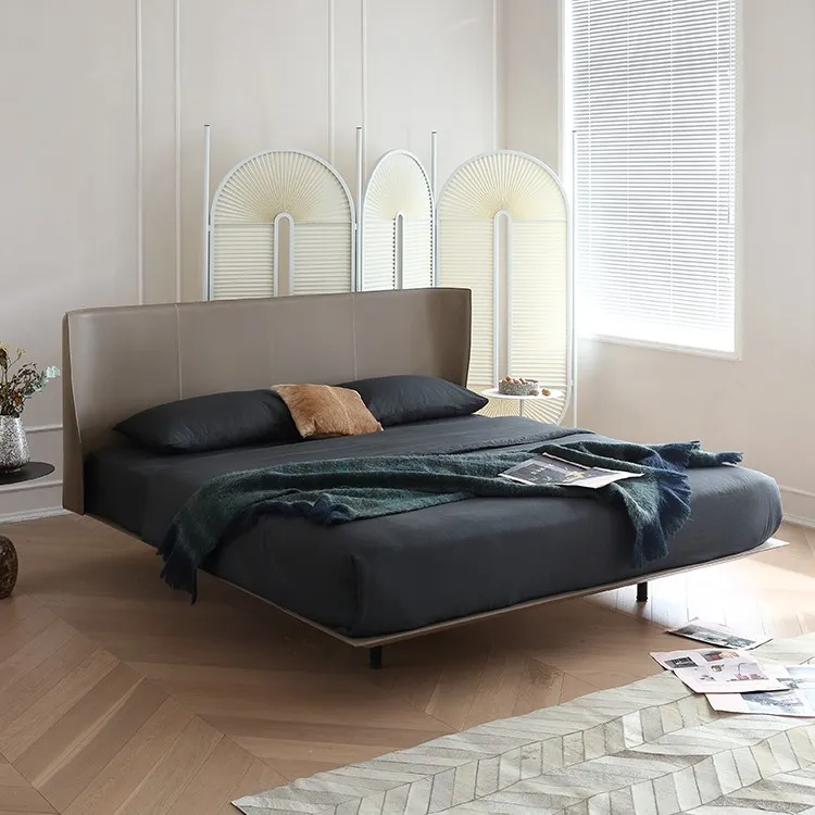 Creative wing headboard Italian king size bed set minimalist design bedroom floating leather bed furniture