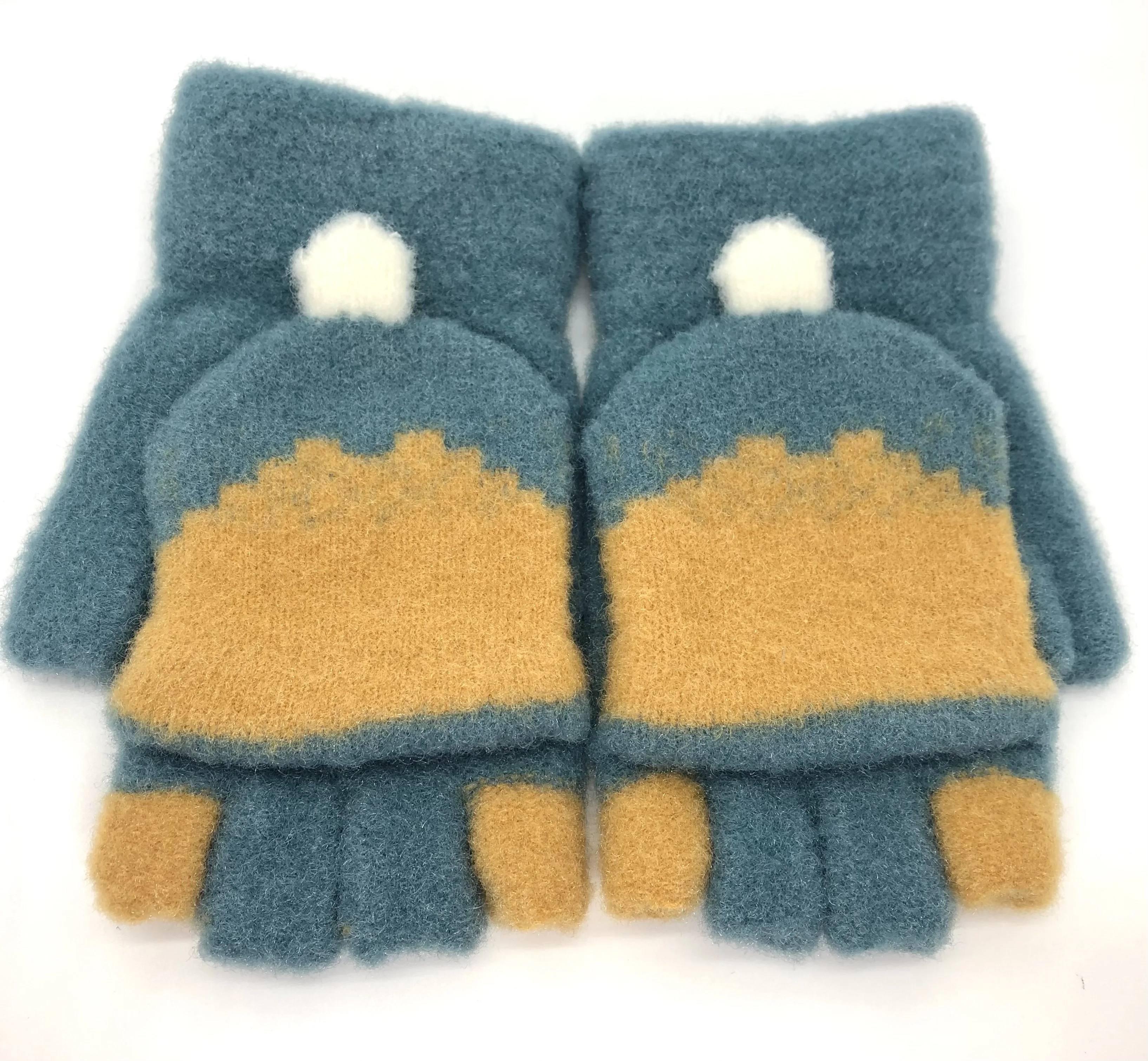 Прямая Заводская поставка, жаккардовые детские зимние варежки, перчатки с полупальцами и шапкой, зимние вязаные перчатки с логотипом на заказ, минимальный заказ