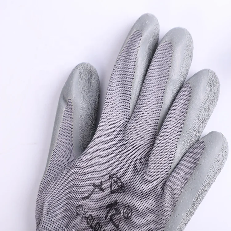 construction gloves knitted rubber crinkle  nylon liner anti slip gloves  for workers