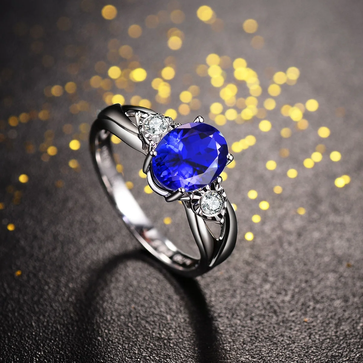 
High-end custom jewelry platinum plated sapphire ring opening colored gemstone wedding engagement ring ladies jewelry 