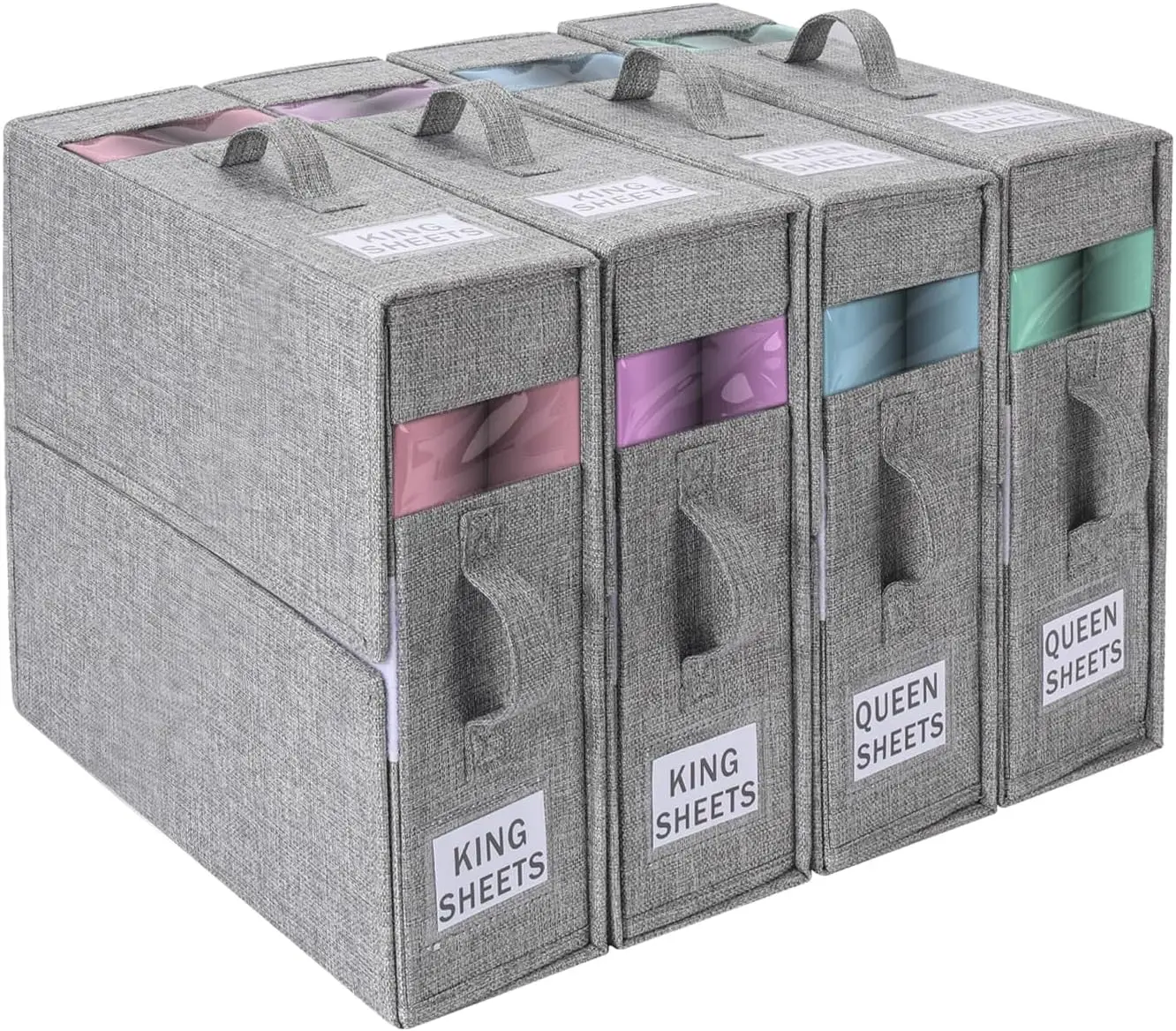 Bed Sheet  Linen Sheet Organizer with Window and Label Organizing Bedding Containerfor Blankets Clothes Sheet Set