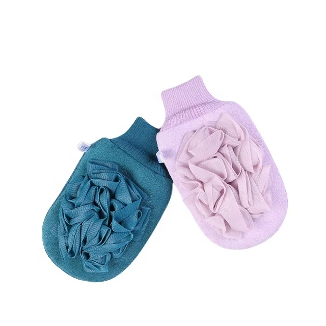 Quickly Delivery  RTS Double-Sided Dual-Use Exfoliating Gloves Foaming Bath Glove Exfoliating Mitt Body Scrub Glove