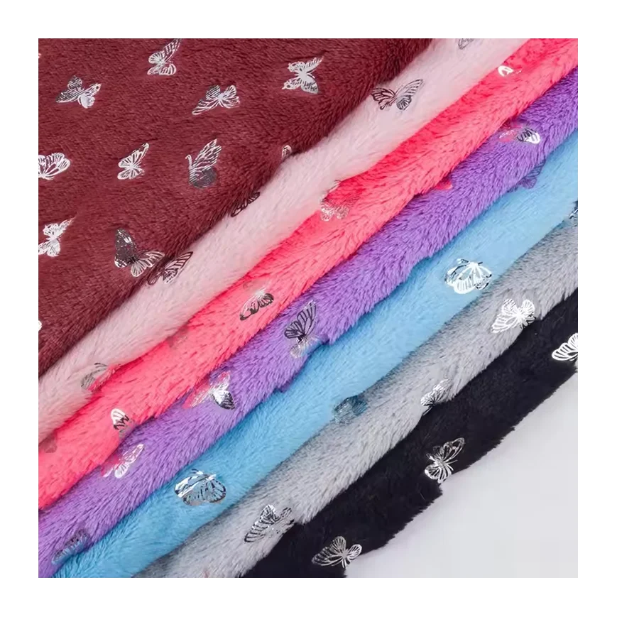 Recycled New Fashion Butterfly Design Stock Cheap Hot stamping Foil Bronzing Velvet Recycled Fabric Foil Print Fabric Gorgette