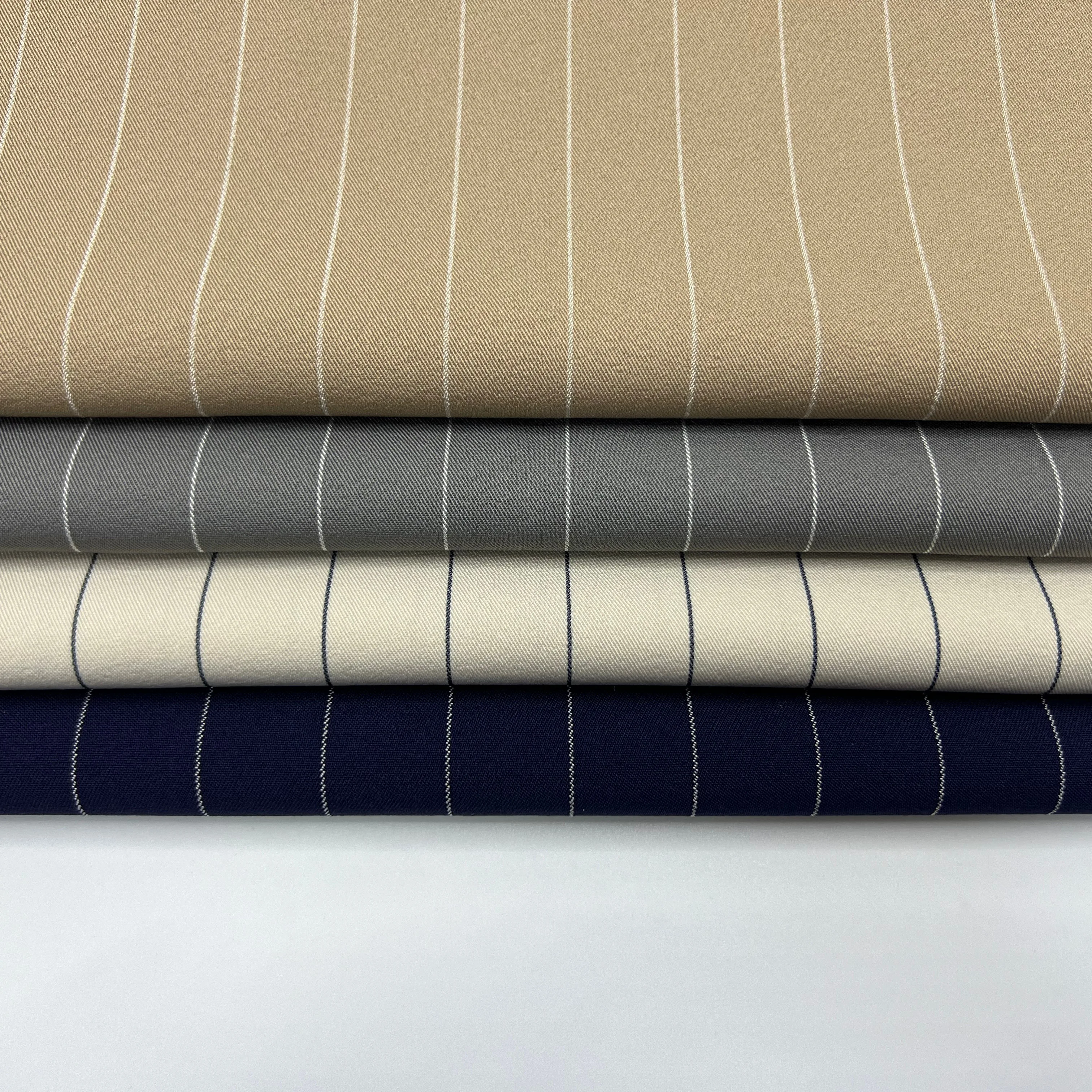Customized Color High Quality Stretch Twill Woven Polyester Fabric Plain Dyed Stripes for Suits and Trousers