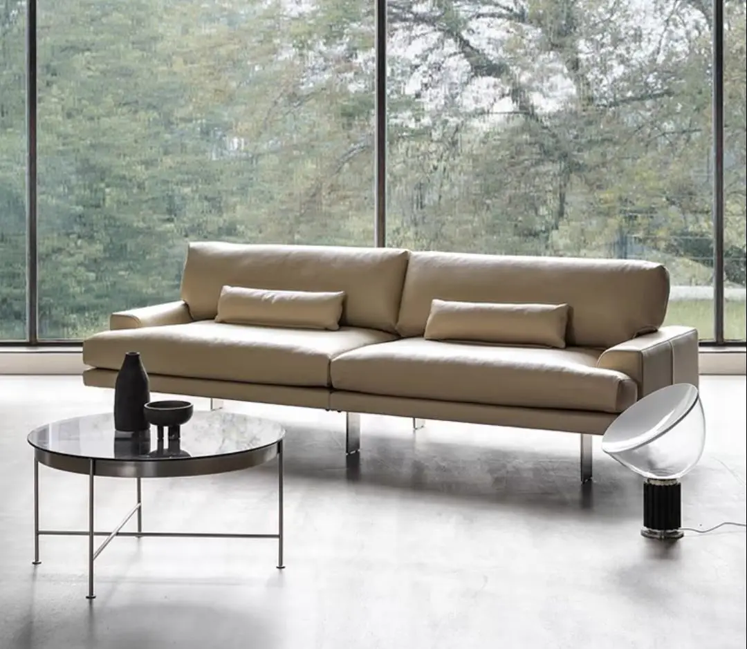French modern cream style imported high luxury top layer cowhide simple all white leather sofa