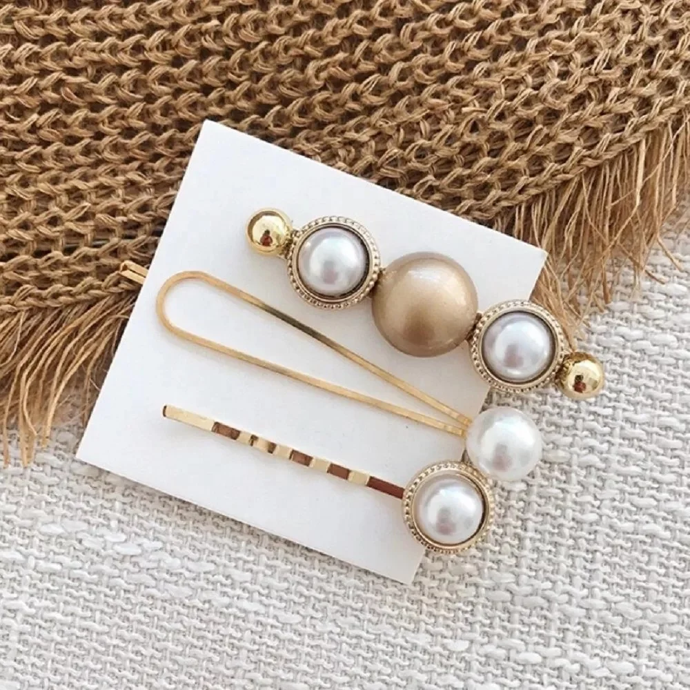 3pcs/1Set Fashion Button Pearl Hair Clips Metal Heart Star Crystal Hair Accessories