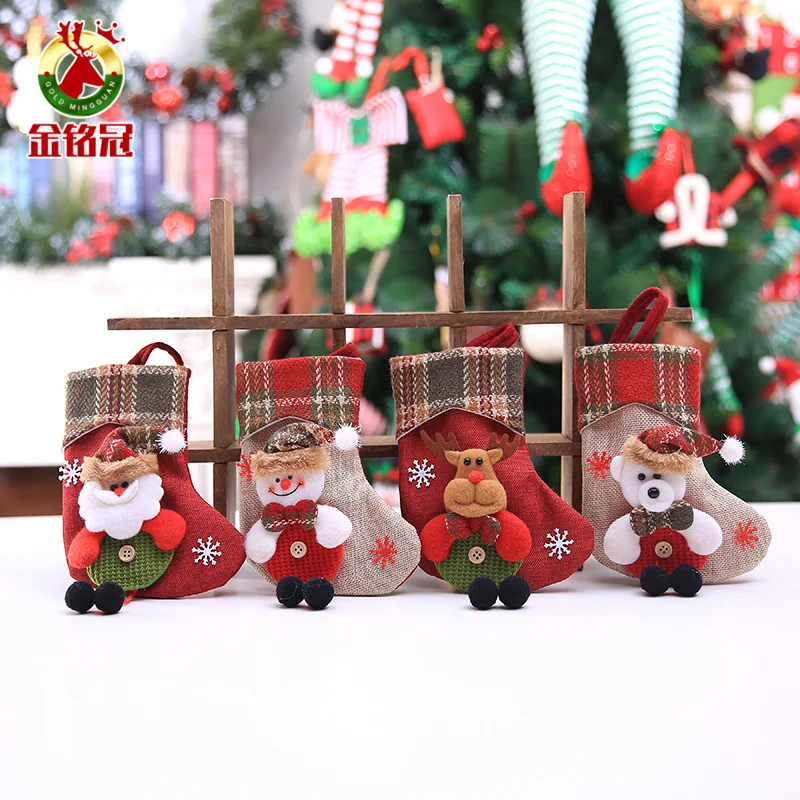 24 New Mini Christmas Socks 3D Santa Snowman Little Stockings For Gift and Treat Bags Hanging Socks for Xmas Decoration Home