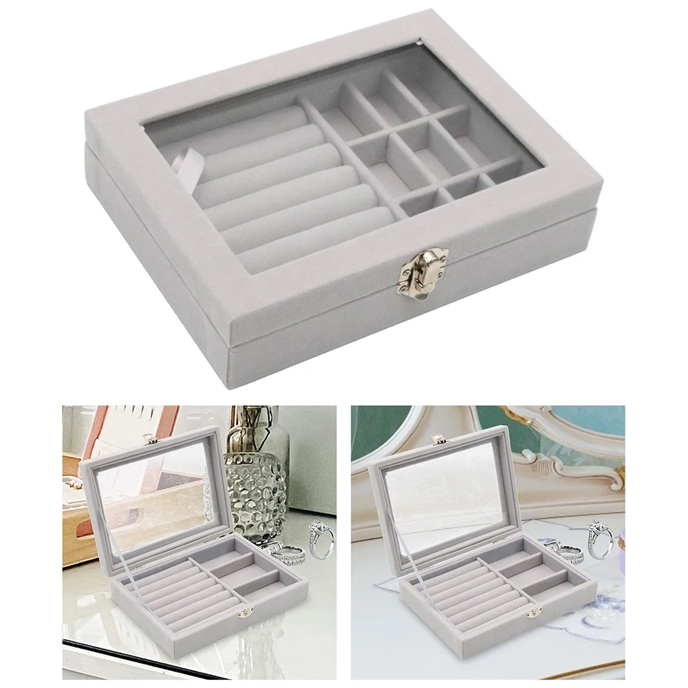 Wholesale Custom Transparent Cover Jewelry Storage Boxes Velvet Ring Earrings Necklace