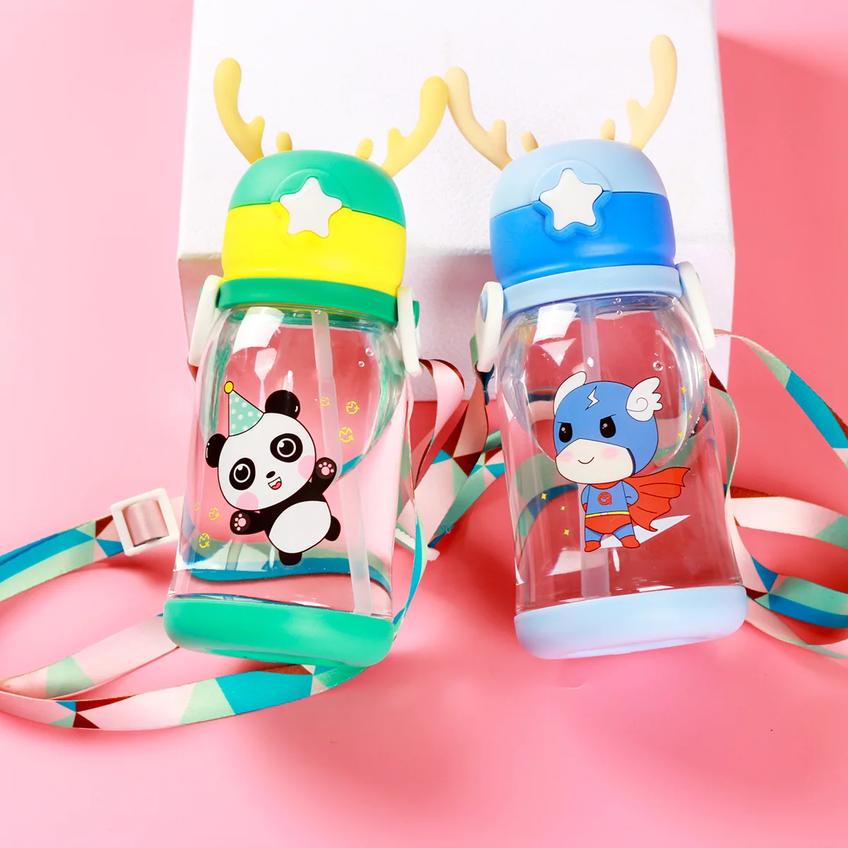 Hot Sale 550ml Kids Children Water Bottle for Outdoor Travel School Cute Cartoon Animal Baby With Shoulder