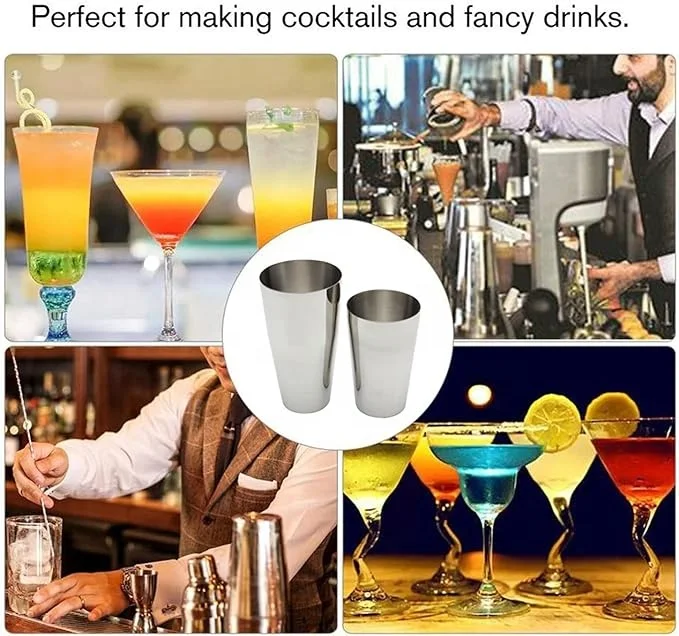 Cocktail Shaker Set Portable 2 -piece 18/8 Bar Shaker Set Silver Stainless Steel Martini Drink Boston Shaker
