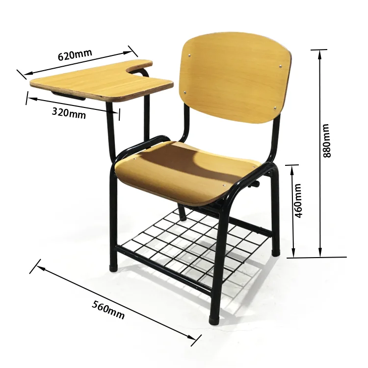 Factory supply Training Room Children Student Modern wooden Desk Chairs Office School Chairs With Writing Pad Tablet
