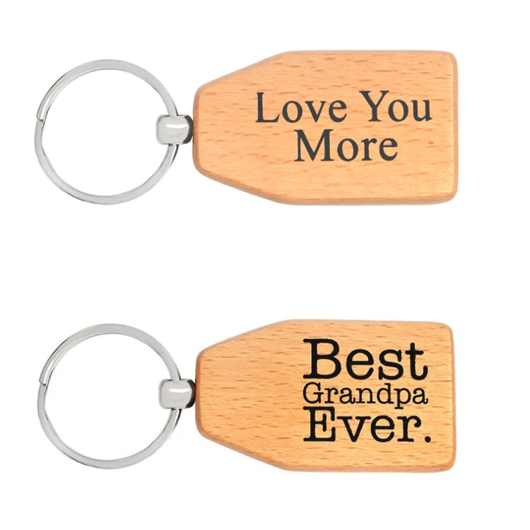 Wholesale Custom Shape Plain Accessories Engravable Logo Keyring Wooden Keychain In Bulk Wood Blank Metal Key Ring Keychain