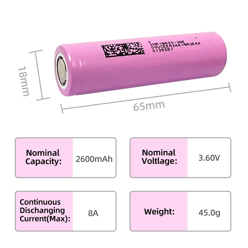 100% Real Capacity For DMEGC INR18650 26E  Li Ion Battery  3.7V 2600mAh 3C Discharge 18650 cells