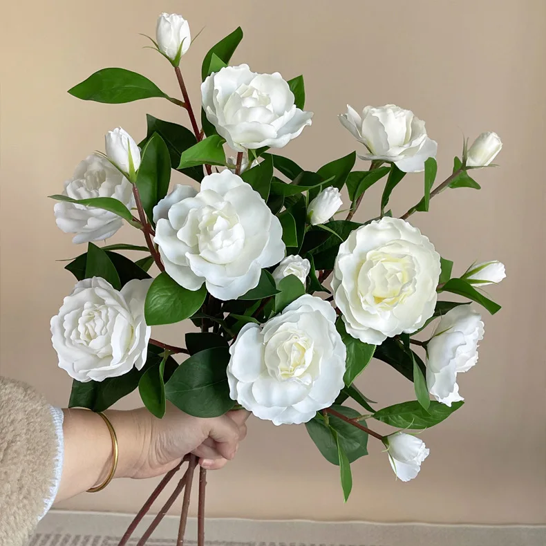 KEWEI T497 Wholesale Price Artificial Gardenia Flower Silk White 3-heads Gardenia Wedding Decoration