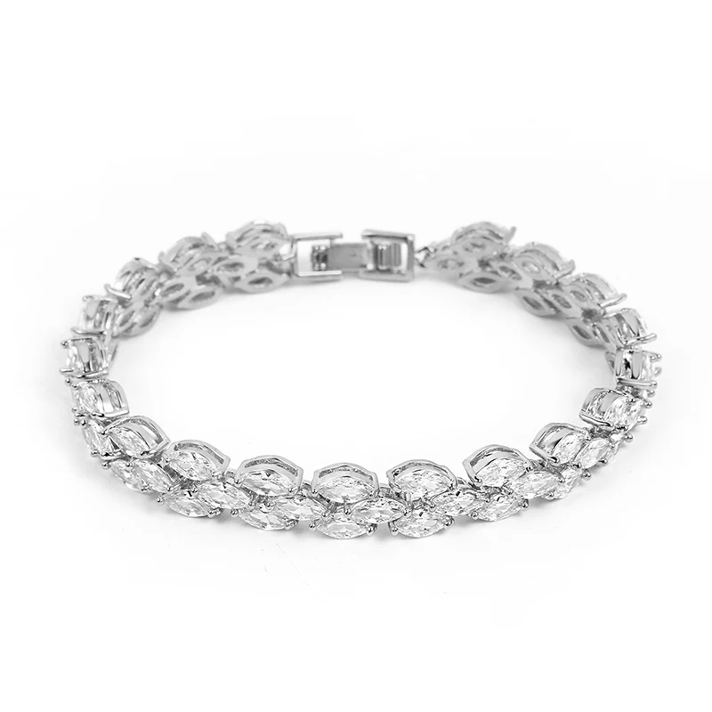 High Quality Brilliant Marquise Cut Cubic Zirconia CZ Zircon Crystal Bridal Wedding Tennis Bracelet