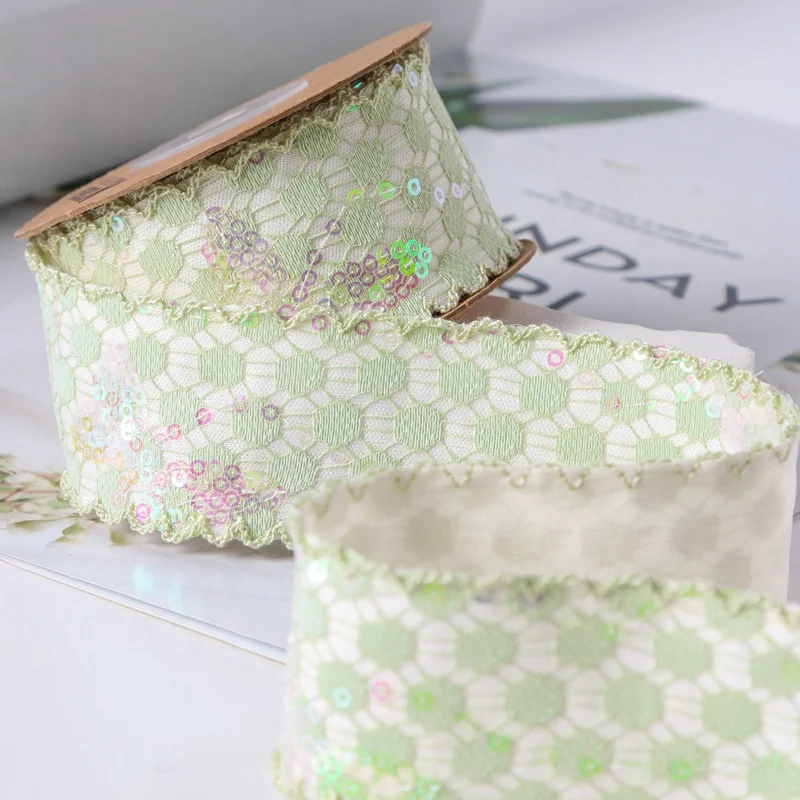 2023 new Korea style jacquard ribbon with small sequin for hair bows decoration new fashion embroidery sequin polyester ribbon