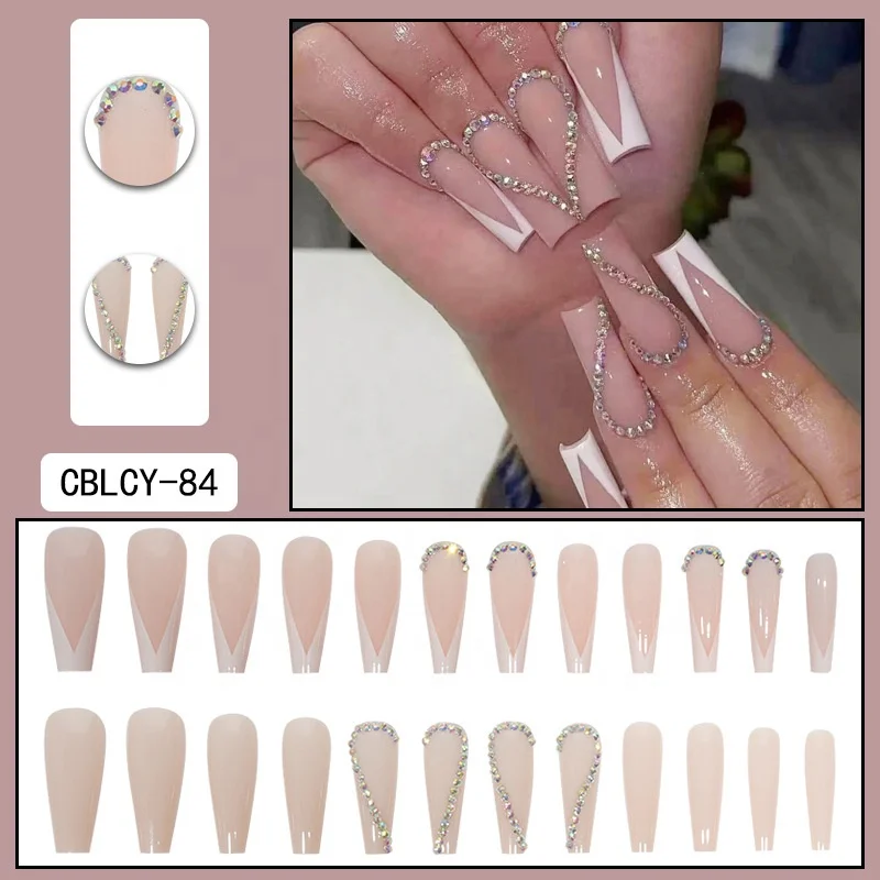 24Pcs Colors Matte Ballerina Long Coffin French Heart Shape Nails artificial nails wholesale
