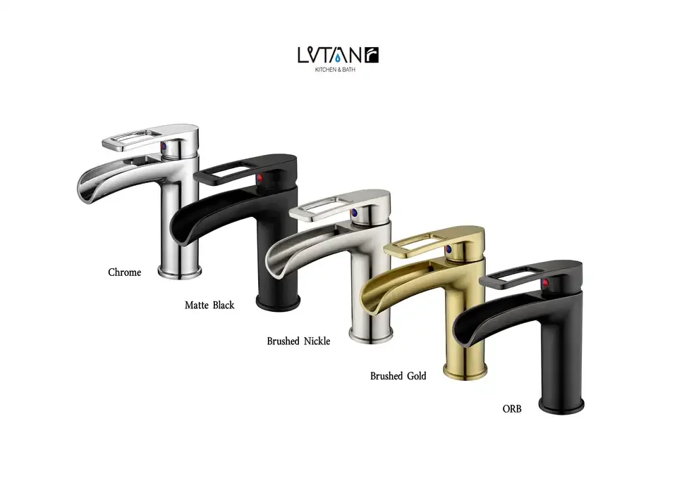 China Factory Supply Custom Deck Mounted Bathroom Sink Taps In Black Wash Basins Tap Basin Waterfall Faucet