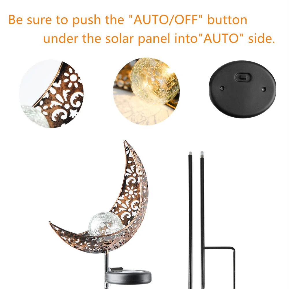 Outdoor Moon Crackle Glass Globe Waterproof Landscape Solar Garden Stake Lights For Park Patio