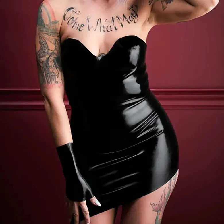 100% Latex Rubber Mould Body Black Latex Bodysuit Low Cut Zipper Sexy Costumes Latex Dress Women