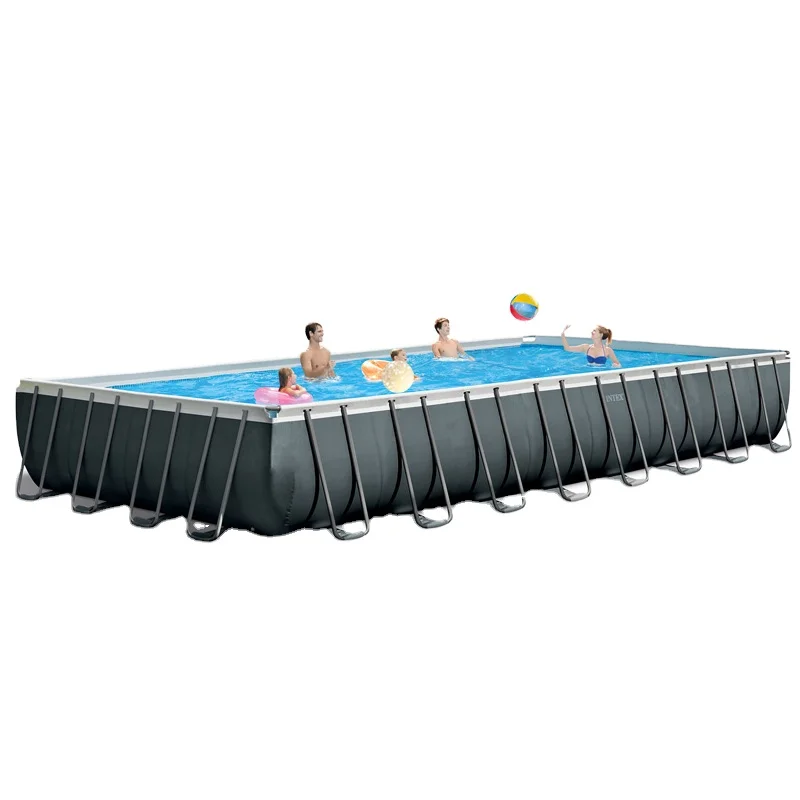 Intex 26378 Super XTR rectangular swimming pool Metal Frame Gray Plastic Above Ground Swimming Pool Water Park Set for Adults