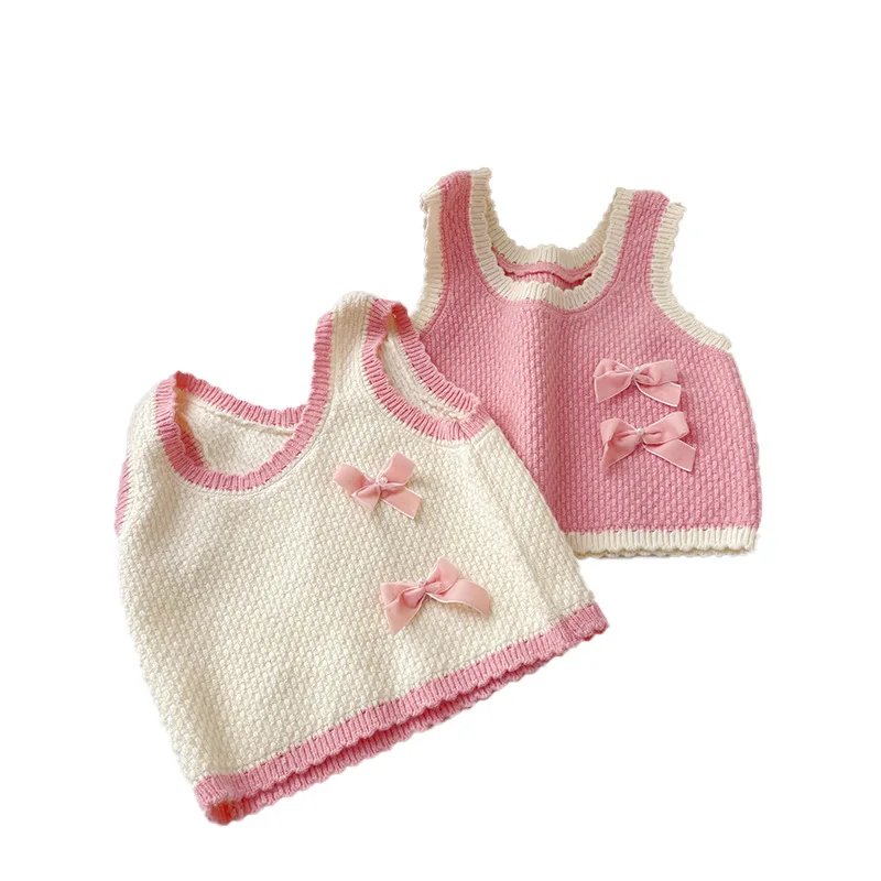 Autumn Summer fashion Baby Girl knitting vest casual sleeveless round collar knitted pullovers casual embroidery ladies knit top