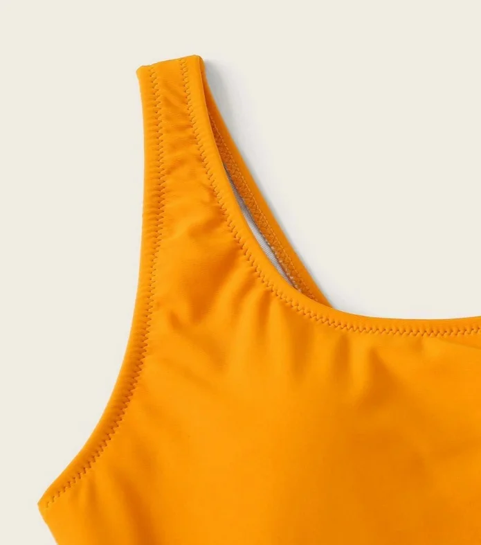 High Quality Mustard One Piece Swimsuit Tummy Control Lady Swimwear Custom Logo One Shoulder Bathing Suit Fitness Swimwear Women