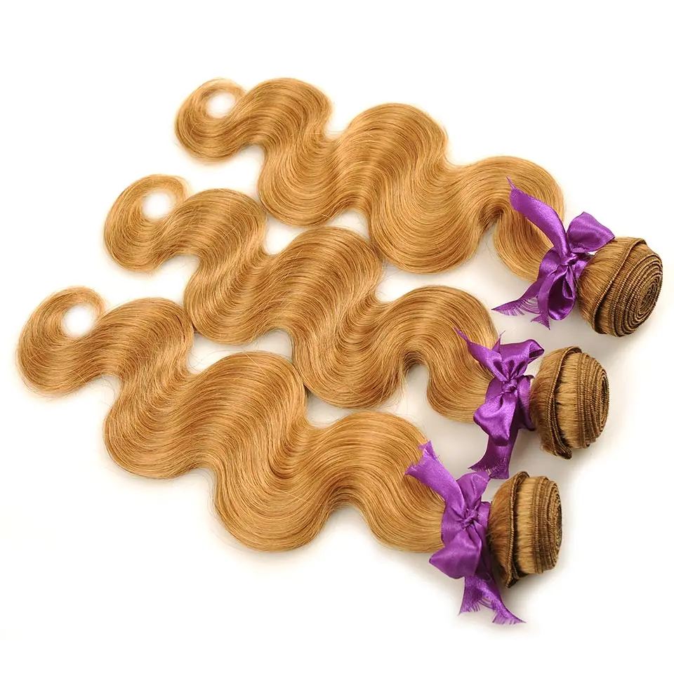 Factory Price Color 27 Honey Blonde Brazilian  Hair weave bundles, 100% Human Hair Bundles 10-26 inch remy hair weft