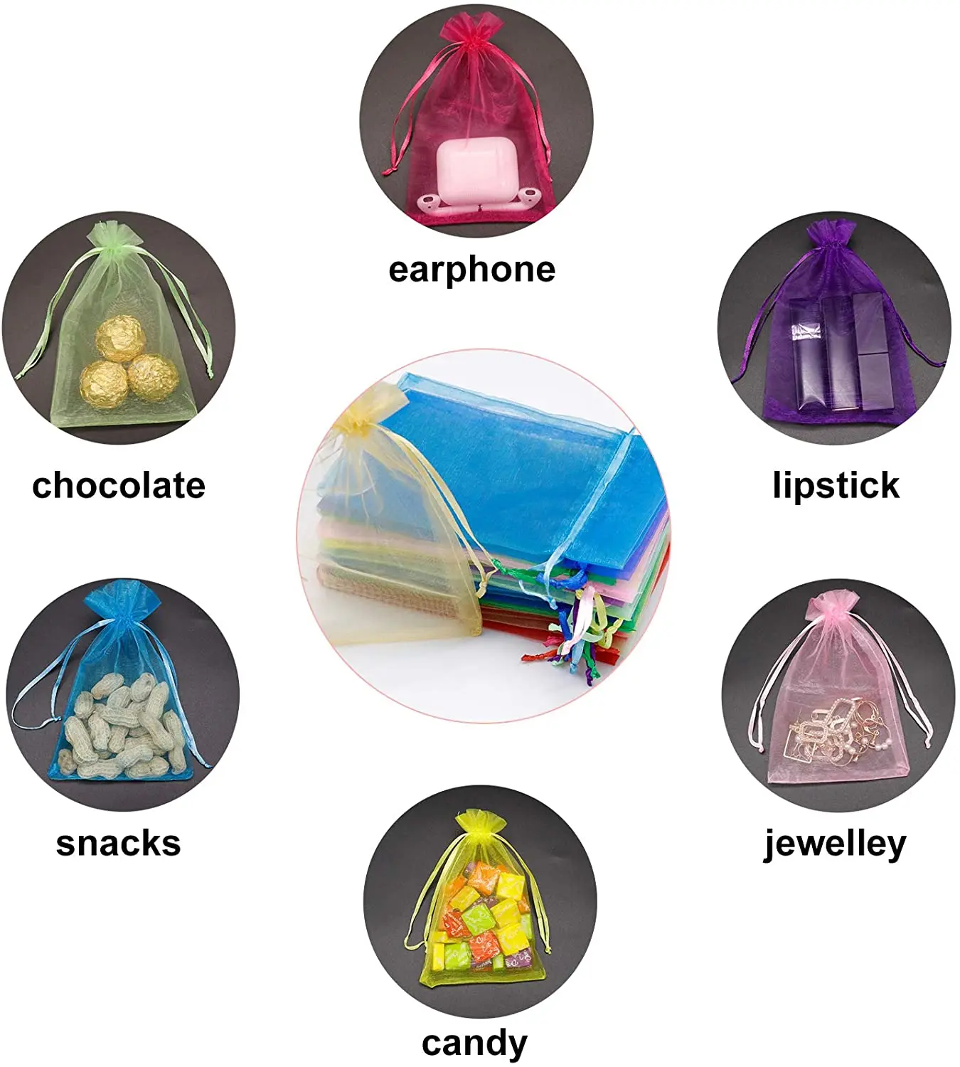 Printing  Custom Logo Organza Pouch  With Drawstring