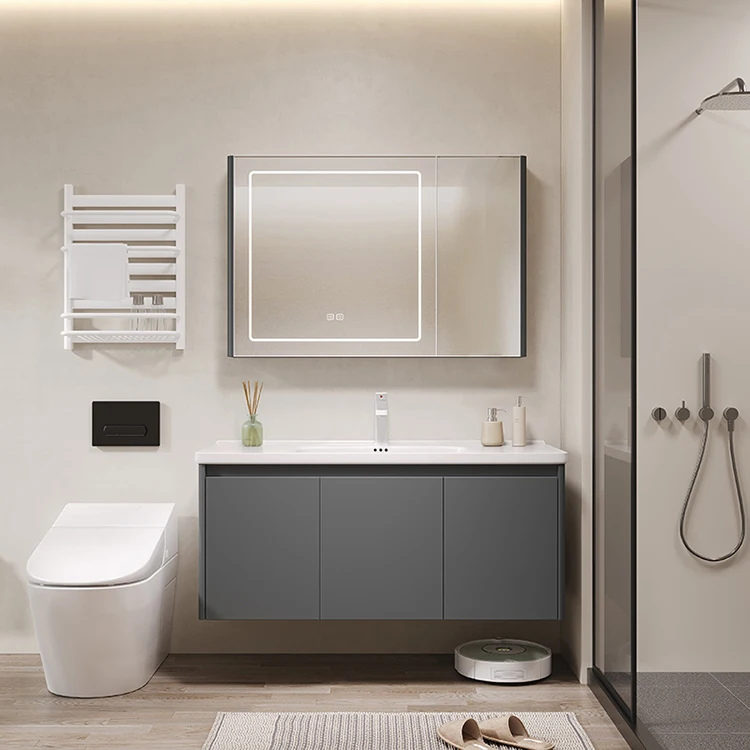 Samiyah  Glass Mirror Modern White Color Wall Mounted natural white  Bathroom Vanity Cabinet With smart Mirror