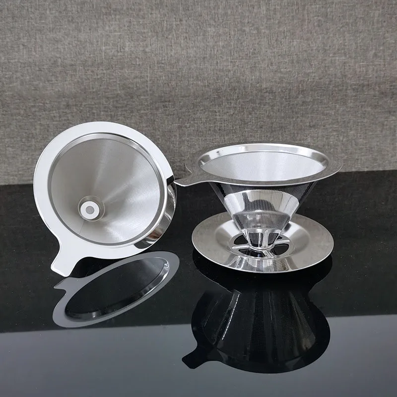Medium Size Coffee Funnel Drip Double Stainless Steel Filter Paper Hand Made Coffee Filter Hand Ground Coffee Filter