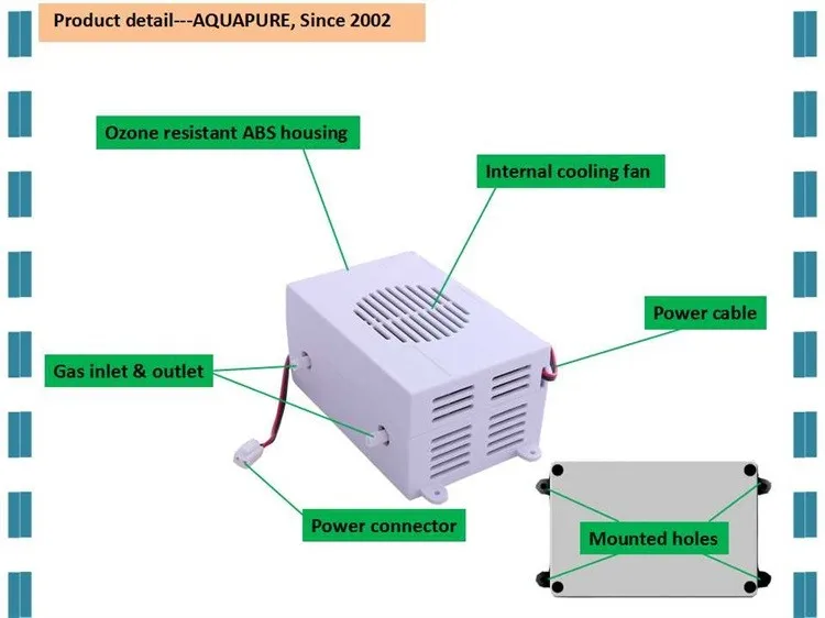 AQUAPURE ozone tube 500mg/h with dry air High Quality Quartz Tube Type Ozone Cell Parts Core Ozone Generating Module