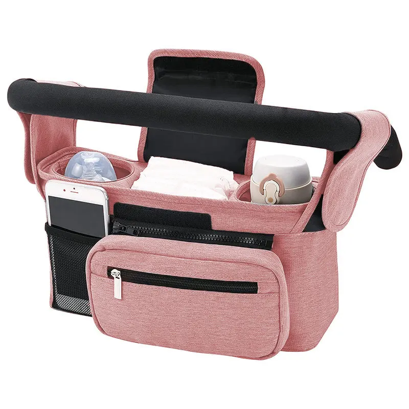 Custom Universal 3 in1 Stroller Organizer Insulated Cup Holder Detachable Phone Pocket and Shoulder Straps