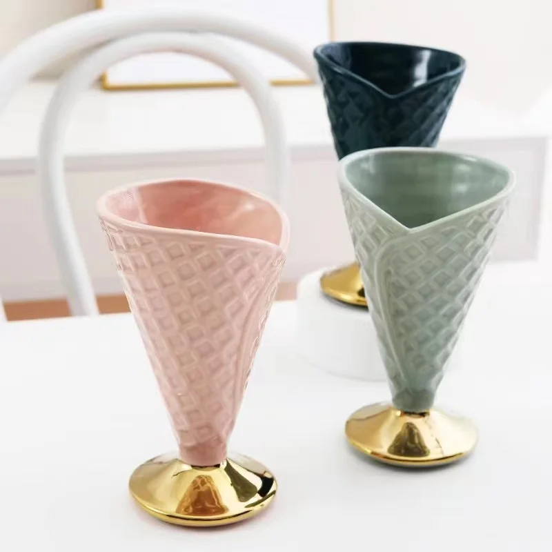 AL Wholesale Ceramic Ice Cream Cup Ice cream mug Factory Price Mulit Colors And Pattern Ceramic Tableware