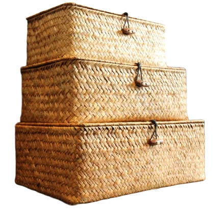 Vietnam Straw Woven Basket with Lid Wholesale Willow Picnic Hamper