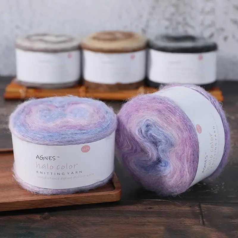 ZENGLONG textile crochet fancy hand knitting yarns wholesale 238m/roll wool blended rainbow gradient colorful cake yarn