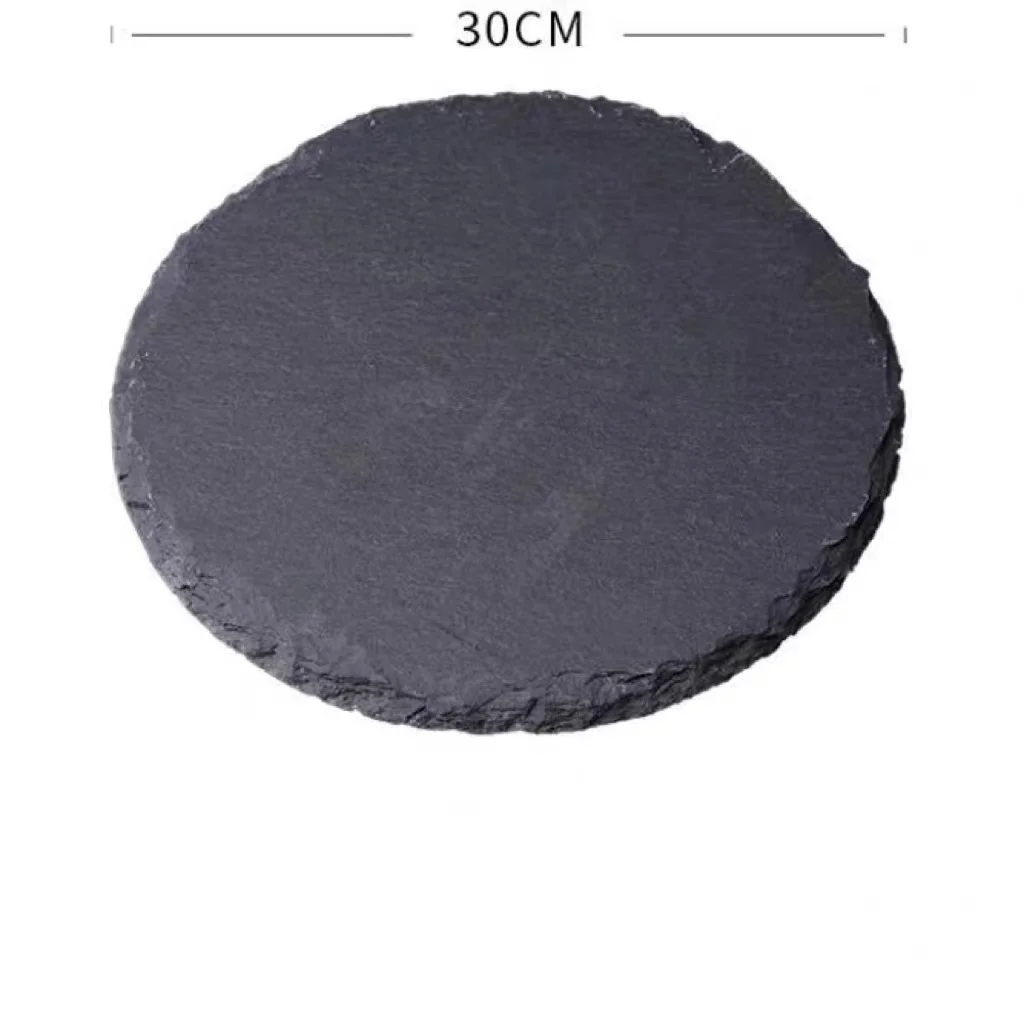 Round Slate Stone Plates Restaurant Sushi Stone Tray Wholesale Dinner Plate Black Serving Dishes For Catering Hotel