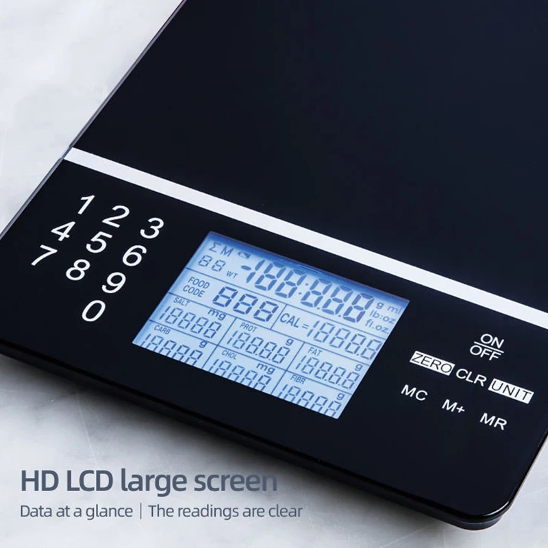 Digital 5kg Tempered Glass Kitchen Scale Nutrition Food scale with nutritional calculator