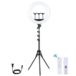 Remote Control PULUZ 18 inch 46cm Ring Light + 1.8m Tripod Mount USB 3 Modes White Light LED Vlogging Photography Video Kits