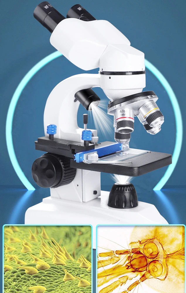 Compound Binocular Microscope WF10X and WF25X Eyepieces 40X-2000X Magnification LED Illumination two-layer Mechanical stage