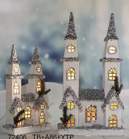 wood Christmas house village led church house  small lighted house for festival home decoration