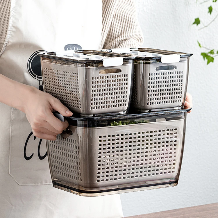 Wholesale Plastic Draining Washing Basket Food Vegetable Storage Boxes Plastic Fruit Storage Drainer Baskets with Lid