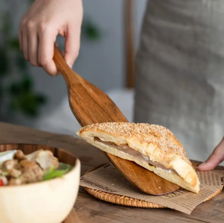 Multipurpose Wood Cooking Utensil Flipping Serving Small Scraper Natural Acacia Wood Spatulas Perfect for Kitchen