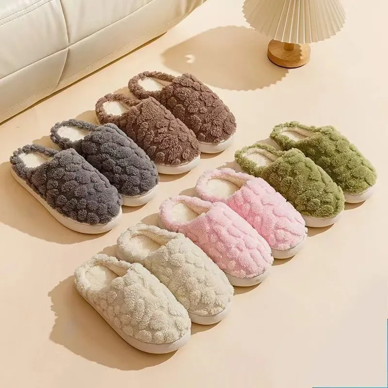 Woman Indoor Warm Soft Plush Slippers Plain Striped Design Home Slippers Women Winter 2024 New Soft Sole Anti Slip Cotton Shoes