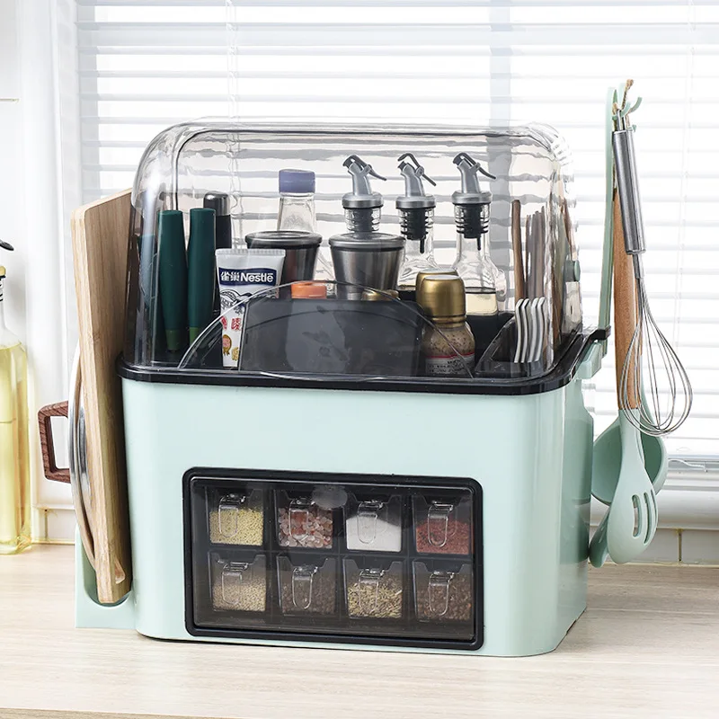 Kitchen double layer seasoning bottle storage shelf multi-function spice rack mix tool holder rack