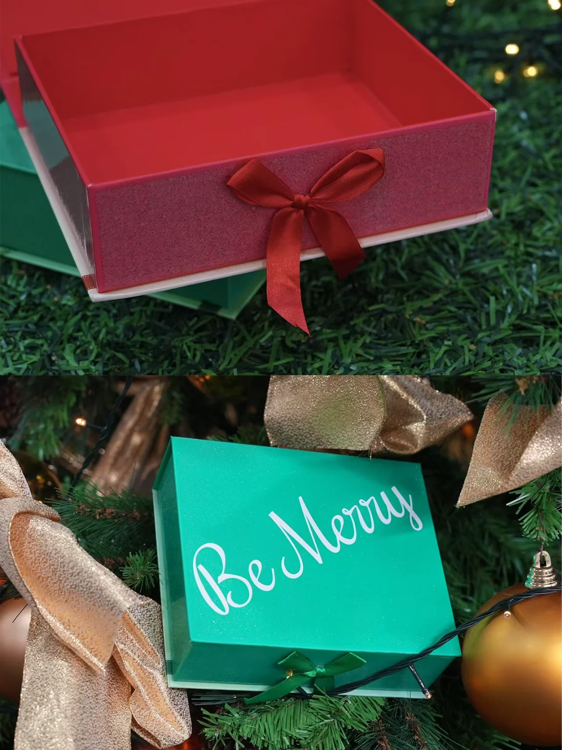 Customized logo Paper Cardboard Christmas Hamper Packaging Magnetic Paper Boxes Eve Gift Boxes Christmas Box with ribbon